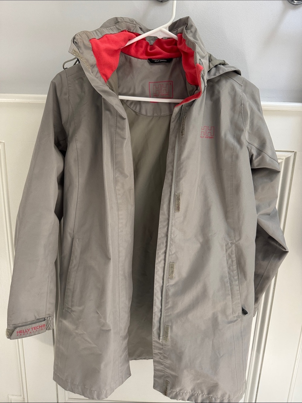 Helly Hansen Gray Raincoat with Coral Lining
